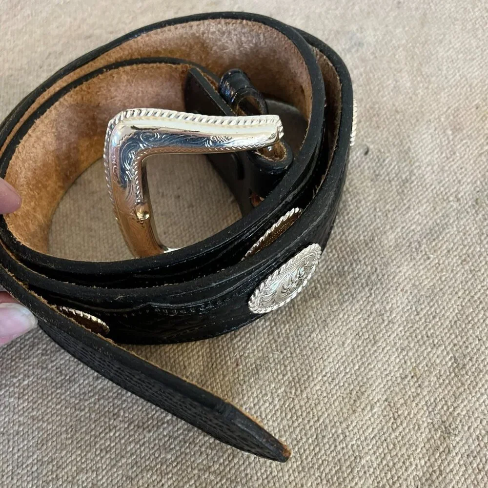 Nocona Men's Black Western Farm-House Rodeo Concho Detail Leather Belt Sz 38